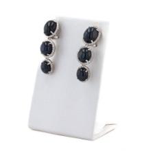 43.81 ctw Blue Sapphire and 1.88 ctw Diamond 14K White Gold Earrings