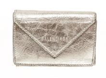 Balenciaga Silver Papier Flap Mini Wallet