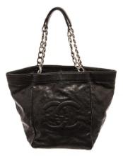 Chanel Black Caviar Leather CC Chain Tote Bag