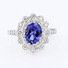 1.59 ctw Tanzanite and 0.47 ctw Diamond 14K White Gold Ring