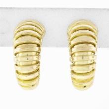 FRED 14K Yellow Gold Graduated Grooved Polished Hoop Huggie Clip On Earrings