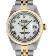 Rolex Ladies Quickset 2T 18K & Steel White Roman Dial Jubilee Band Datejust Wris