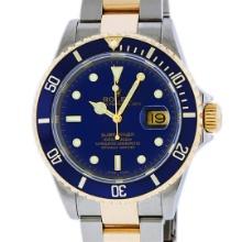 Rolex Mens 2 Tone Stainless Steel and Yellow Gold Blue Dial Oyster Band 40mm Sub