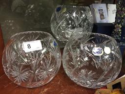 3 Bohemia Crystal Flower Bowls w/ Boxes