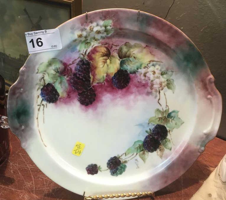 Hand Painted Grapes on Ceramic Plate Signed