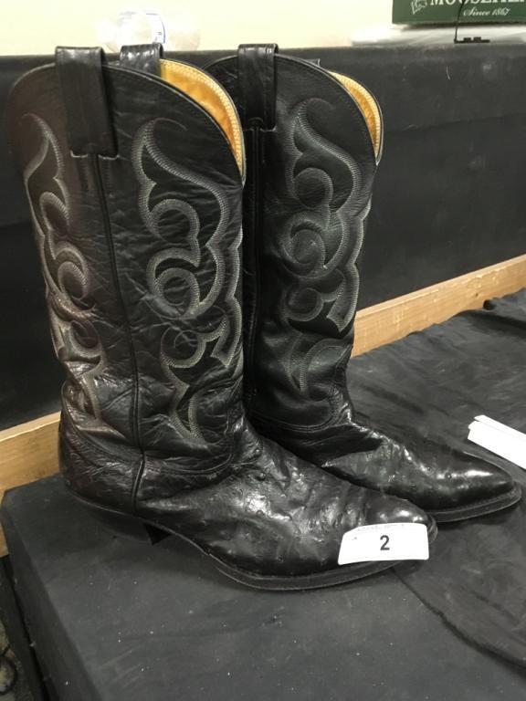 Men's Black Leather Cowboy Boots Size 9D