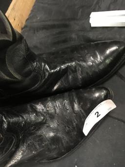 Men's Black Leather Cowboy Boots Size 9D