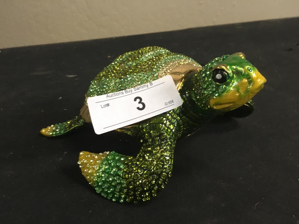 Large Bejeweled Sea Turtle Trinket Box 81/2" Acr.