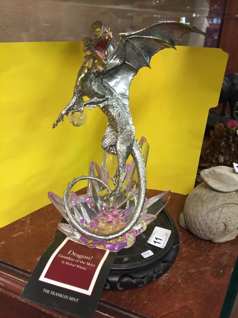 Silver Dragon on Acrylic Crystals w/ Wood Stand