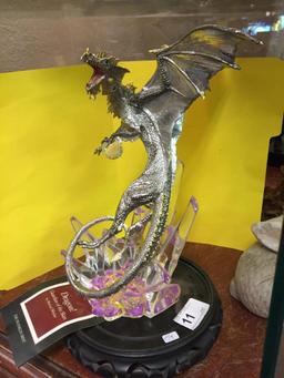 Silver Dragon on Acrylic Crystals w/ Wood Stand