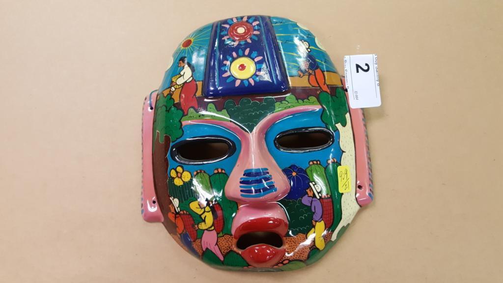 Colorful Terra Cotta Mask w/ Pink Nose  Mexico
