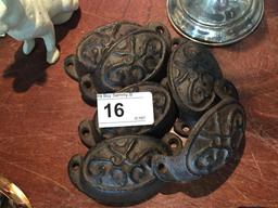 (6) Cast Iron Door Handles 3 3/4" Across