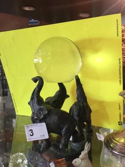 Metal Elephant Stand w/ Glass Ball 7" Tall