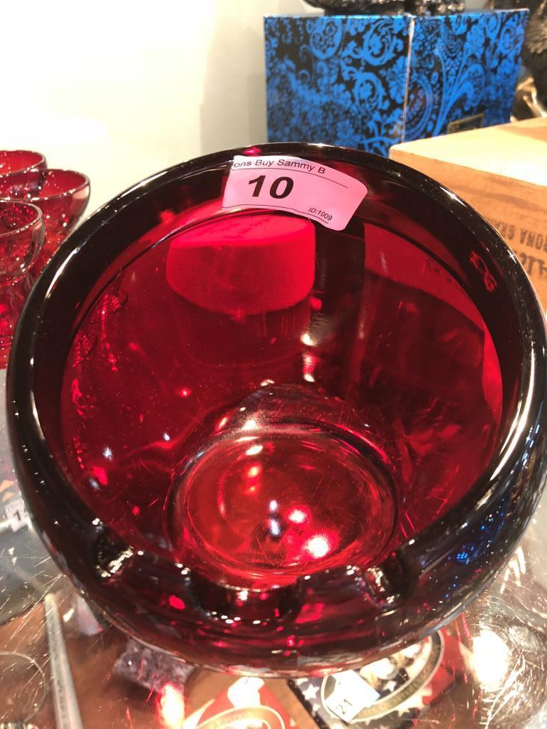 Heavy Art Red Glass Ash Tray 5" Tall