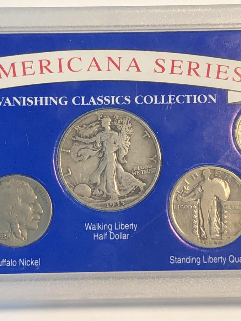 5 Coin Americana Series Silver Coins + Set