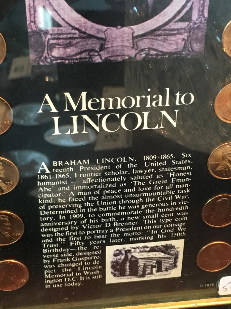 Framed A Memorial to Lincoln  w/ 16 Pennies