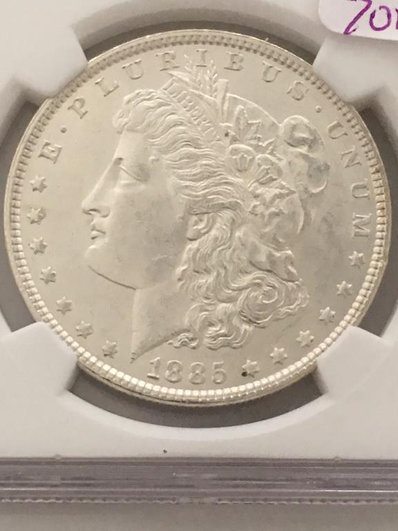 1885P Morgan Silver$1 Dollar Coin, NGC UNC Details