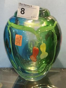 Art Glass Vase W/ Tulips