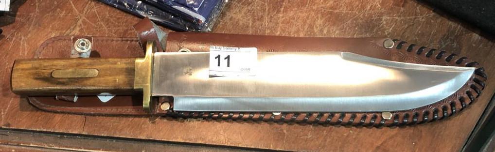 Large Bowie Style Knife and Leather Sheath 15 1/4" long                       #13