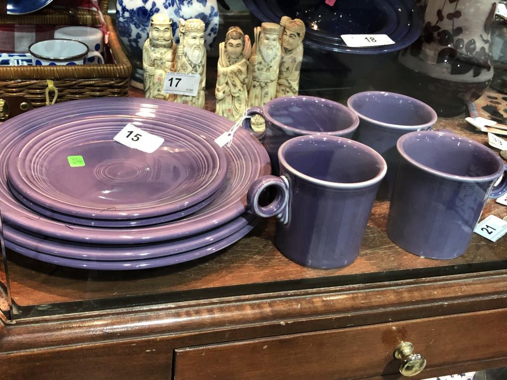 9 pcs Fiesta Ware Purple Plates and Cups