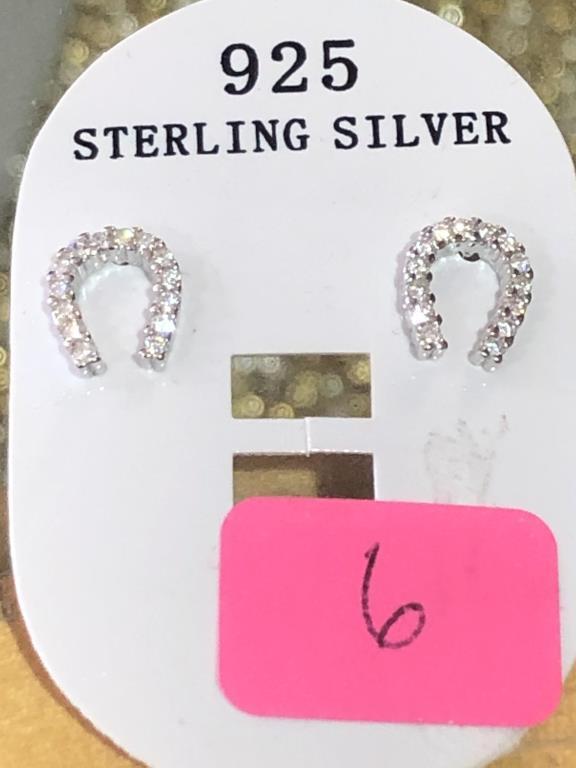 sterling silver horse shoe earrings w/ cz stones