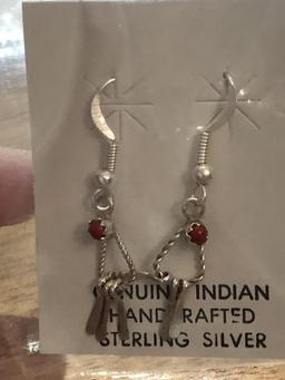 Sterling Silver Indian Made Dangle Coral Earrings