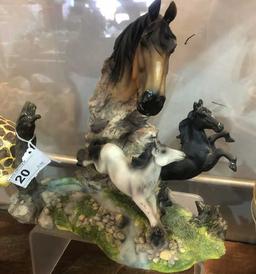 Resin Horses & Horse Bust Candle Holder  9" Across