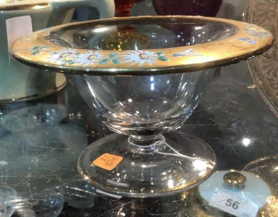 VTG Clear Glass Bowl W/ Gold Trim & Flowers