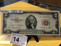 $2.00 Red Dot Federal Note 1953 XF