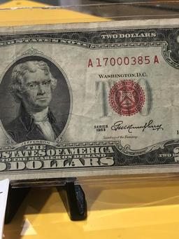 $2.00 Red Dot Federal Note 1953 XF