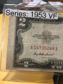 $2.00 Red Dot Federal Reserve Note 1953 VF