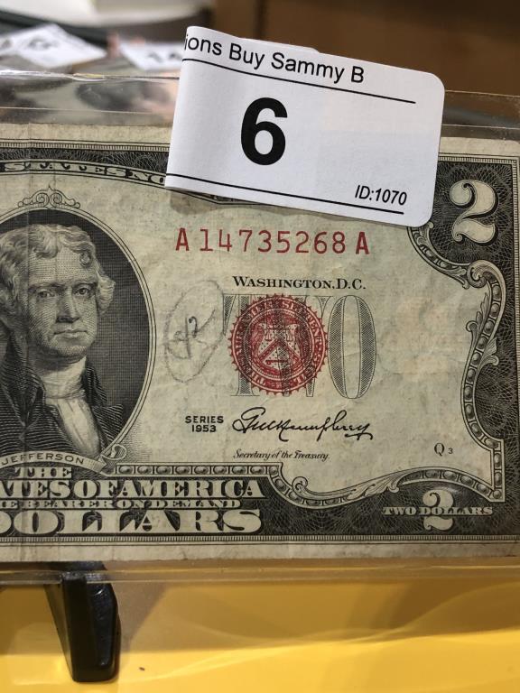 $2.00 Red Dot Federal Reserve Note 1953 VF