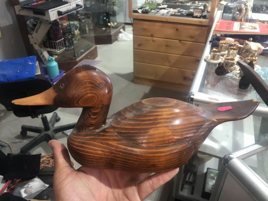 Hand Carved Wood Duck Decoy by Don Hill  Signed