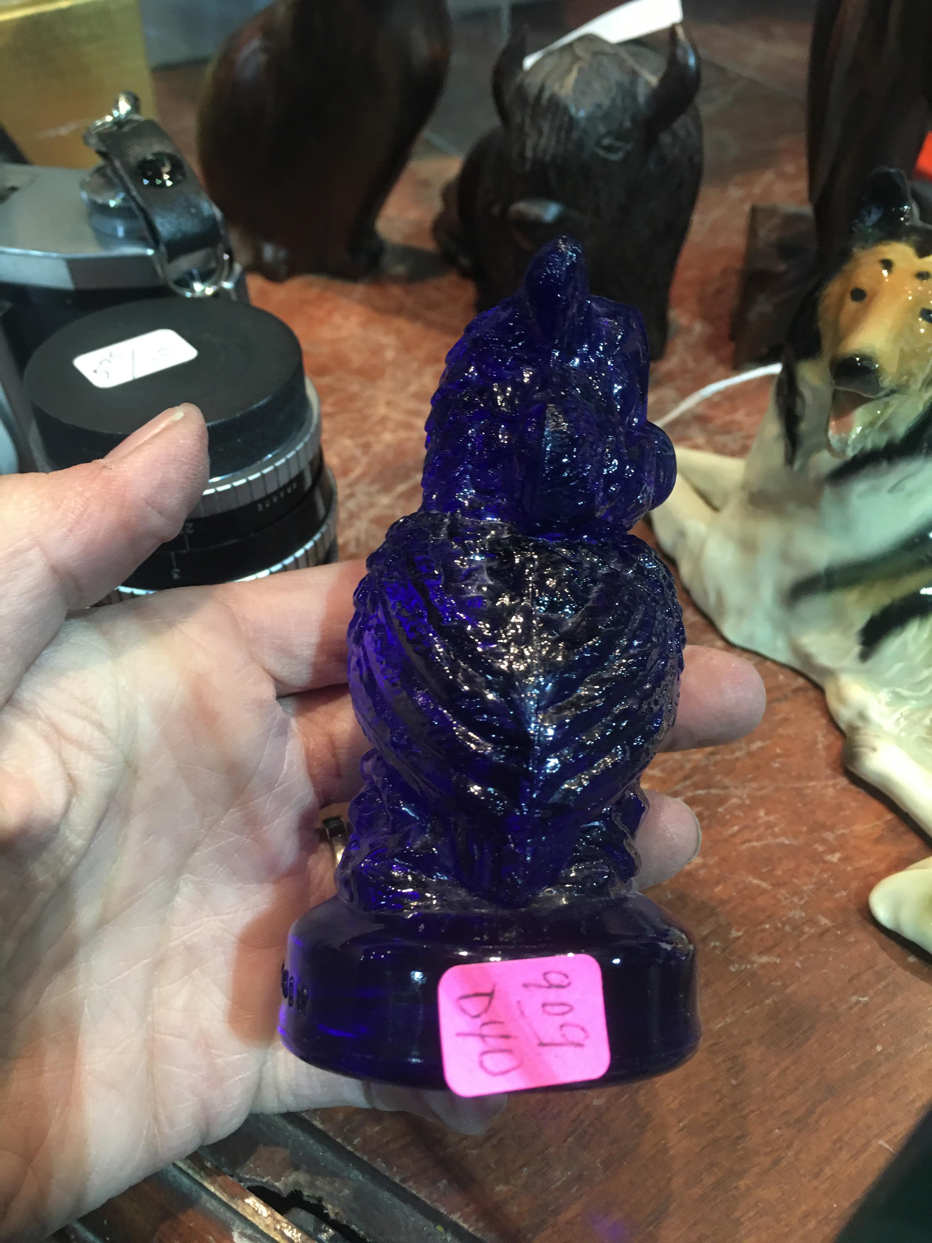 Cobalt Glass Owl Stamped Joe St Clair