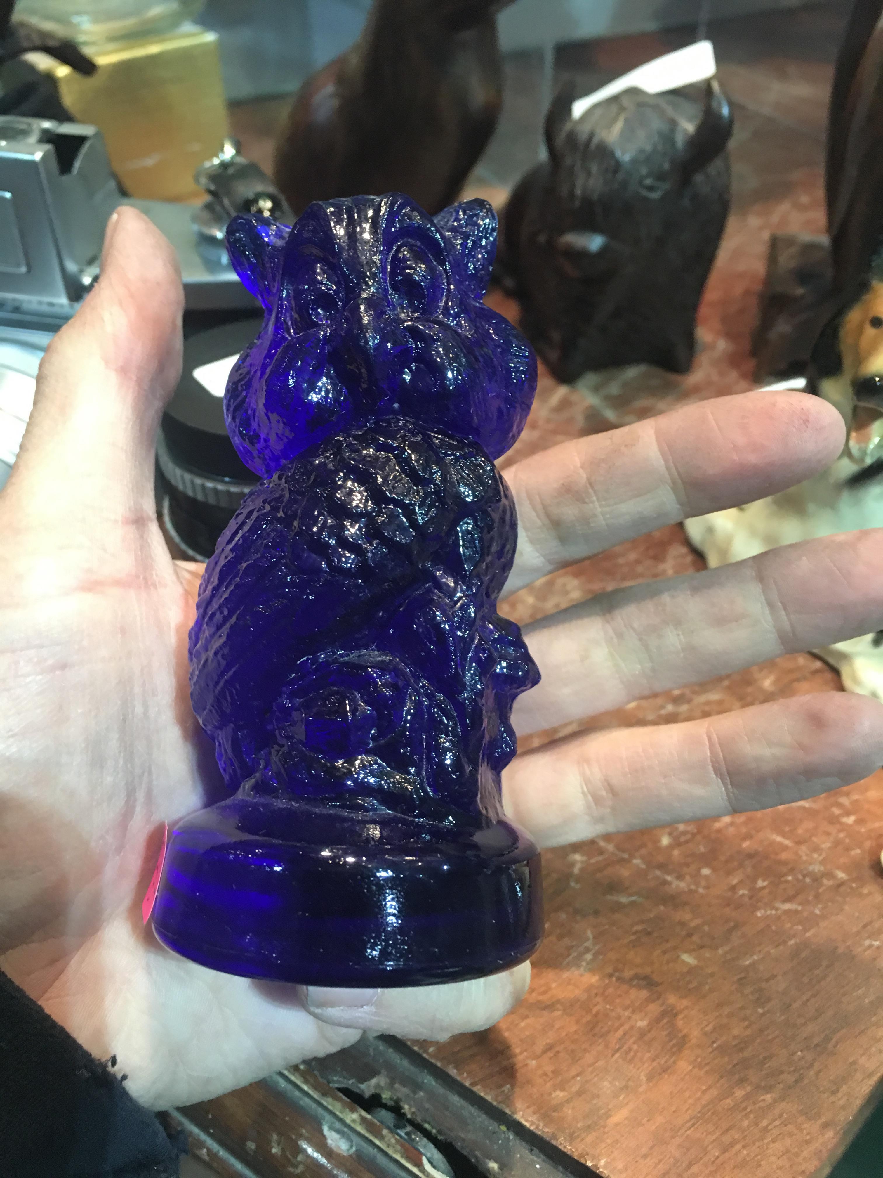 Cobalt Glass Owl Stamped Joe St Clair