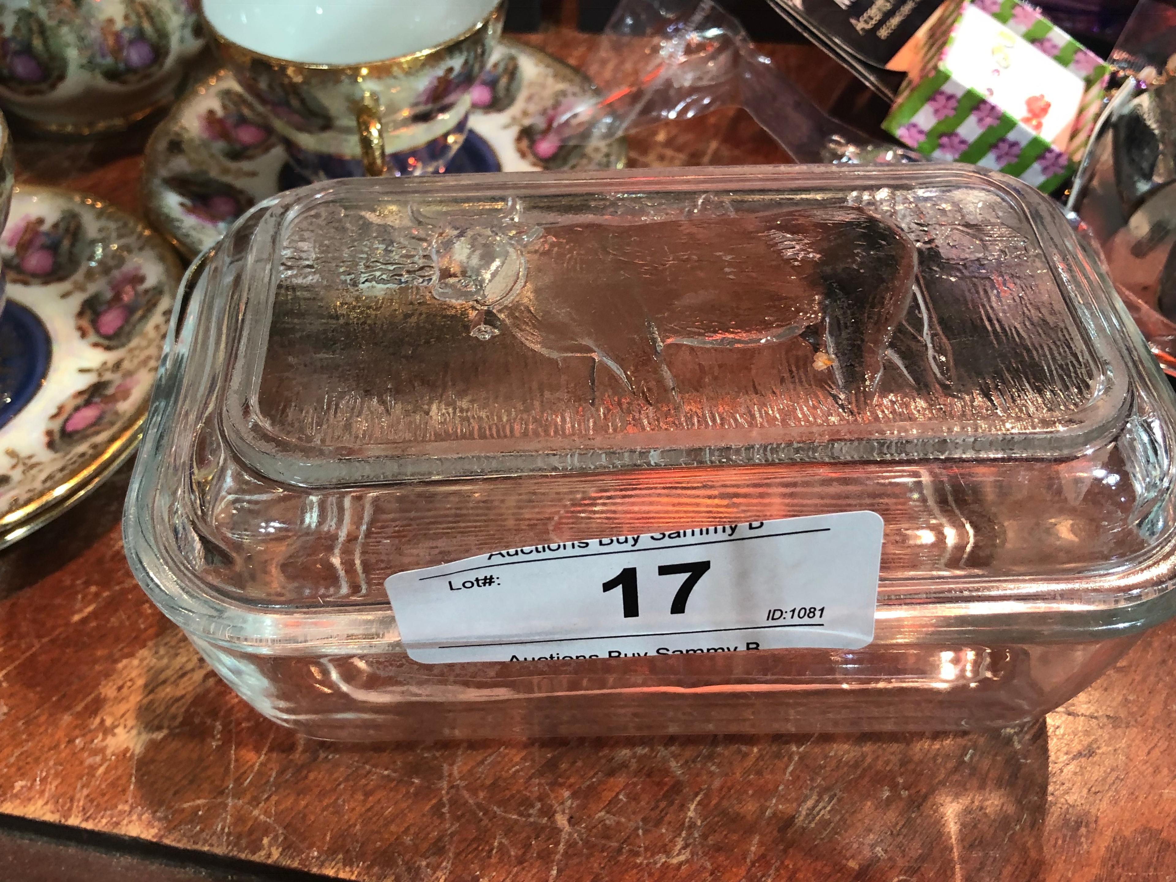 Glass Refrigerator Dish Lidded W/Cow