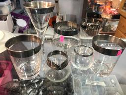 Vtg 12 Piece Misc Glass Silver Rimmed Glasses +