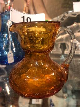 Vintage Amber Crackle Glass Small Pitcher Clear