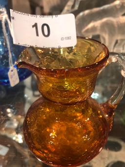 Vintage Amber Crackle Glass Small Pitcher Clear