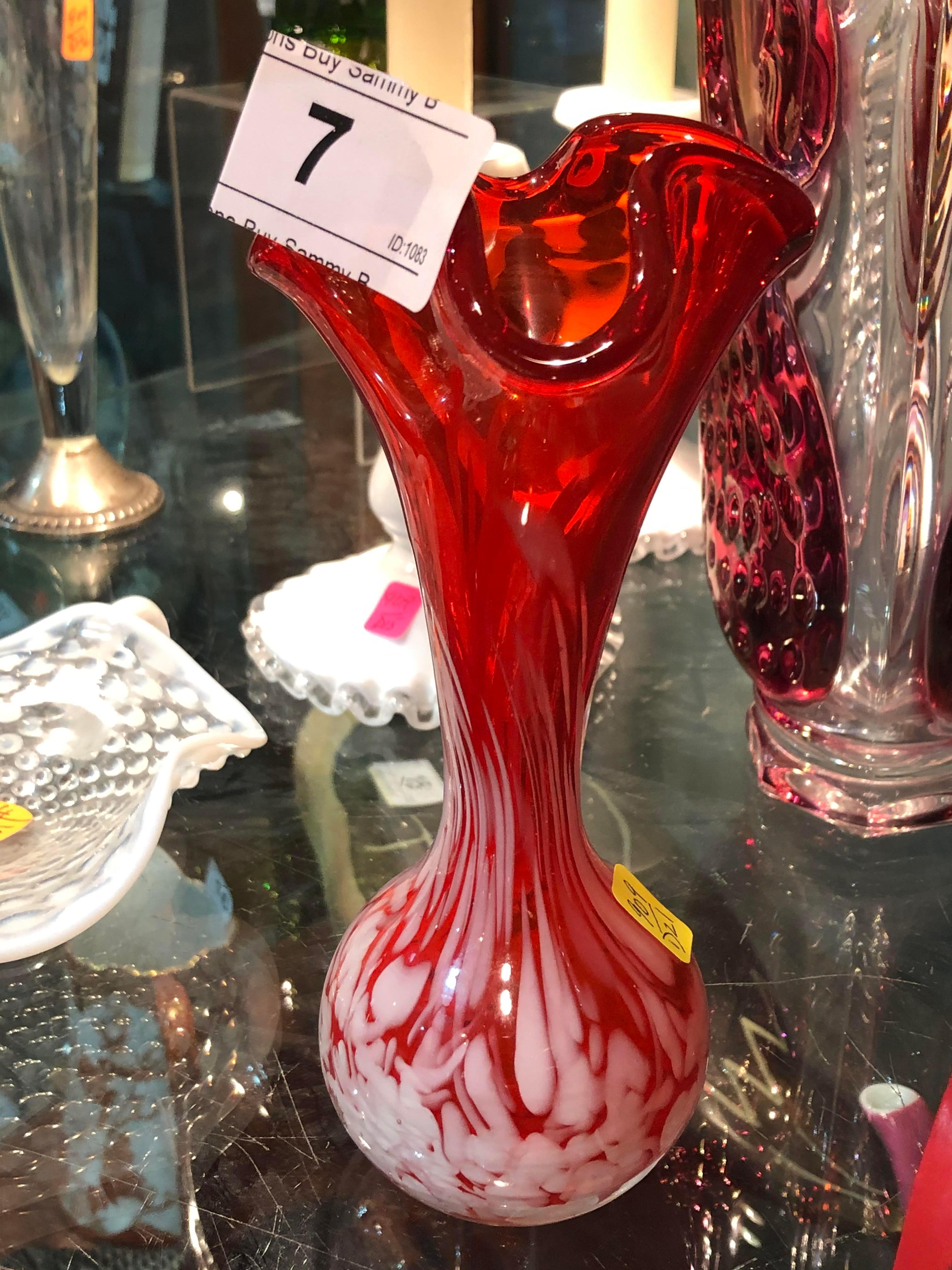 Red Art Glass Vase w/ Paper Label