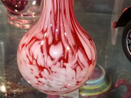 Red Art Glass Vase w/ Paper Label
