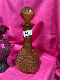 Imperial Glass Grape Pattern Decanter  Chiped Stop