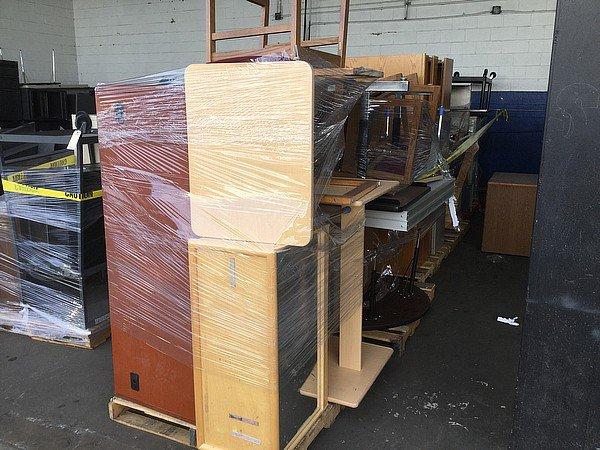 6 PALLETS OF DESKS, TABLES, CHAIRS