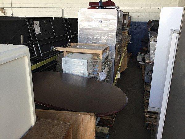 6 PALLETS OF DESKS, TABLES, CHAIRS, SHELVES