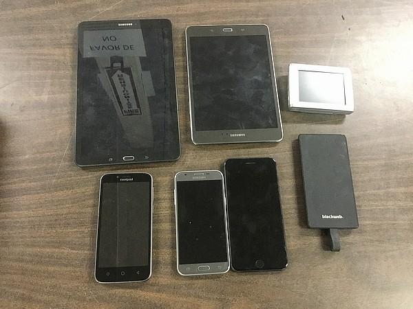 Tablets, power bank, cellphones, gps Possibly locked, no chargers