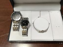 His and hers watches with bracelet in box