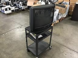 SHARP tv with black tv stand cart