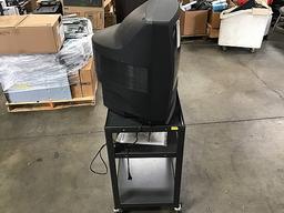 SHARP tv with black tv stand cart