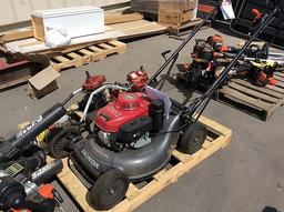PALLET OF HONDA COMMERCIAL LAWNMOWER, 2 HEDGE TRIMMERS, AUGER