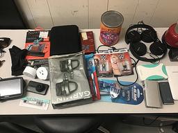 Hats, wallets, power bank, sunglasses, headphones